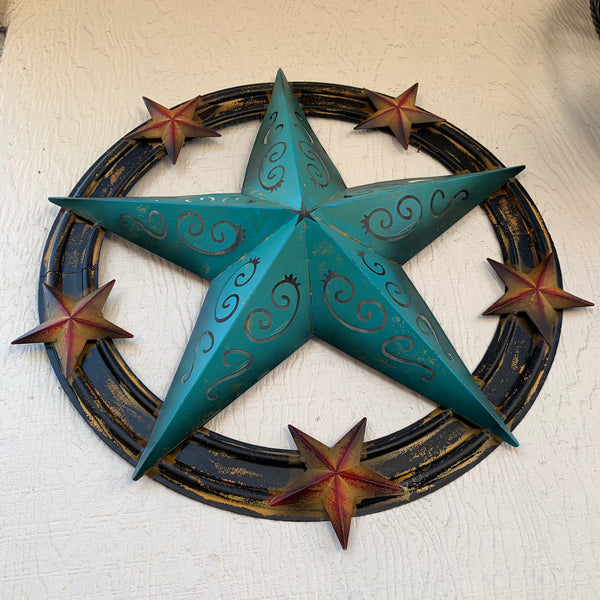 #RT5045 TURQUOISE CARVED CUT STAR 26",36", BARN METAL WESTERN HOME DECOR HANDMADE NEW