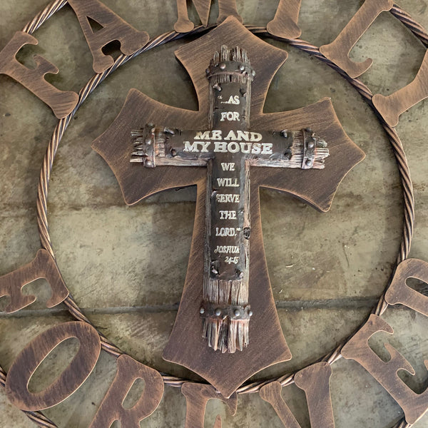 #SI_XF_R0047 FAMILY FOREVER CROSS 24" METAL WALL CROSS WESTERN HOME DECOR NEW