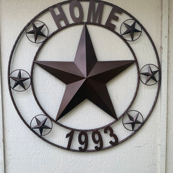 HOME STYLE  YOUR CUSTOM NAME STAR METAL BARN STAR ROPE RING WESTERN HOME DECOR VINTAGE RUSTIC BROWN NEW HANDMADE 24",32",36",40",42",44",46",50"