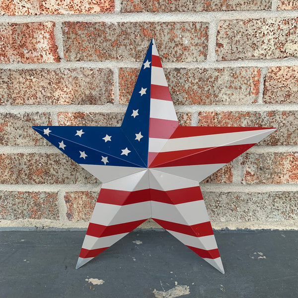 AMERICANA USA FLAG BARN STAR METAL RED BEIGE NAVY BLUE STAR WESTERN HOME DECOR HANDMADE