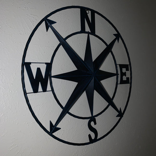 #SI_B8235 COMPASS NAVY BLUE 24" METAL SIGN WESTERN HOME DECOR HANDMADE NEW