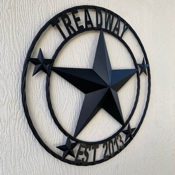 LOPEZ CUSTOM STAR NAME BARN METAL STAR 3d TWISTED ROPE RING WESTERN HOME DECOR RUSTIC  BRONZE HANDMADE 24",32",34",36",40",42",44",46",50"