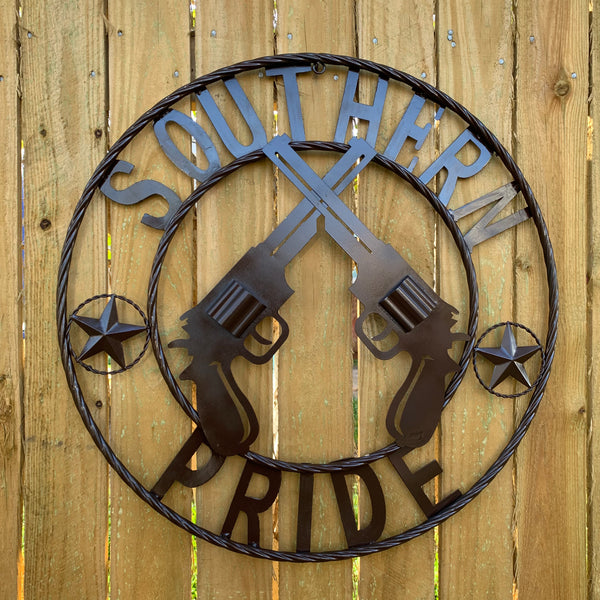 #SI_XL2132 SOUTHERN PRIDE 24" GUNS PISTOLS BROWN METAL WALL ART WESTERN HOME DECOR NEW