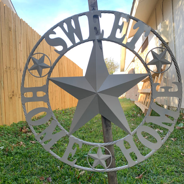 HOME SWEET HOME RUSTIC BEIGE METAL BARN STAR LONE STAR WALL ART WESTERN HOME DECOR HANDMADE NEW #EH10588