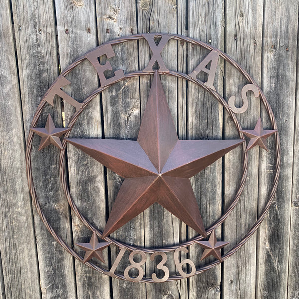 24", 32",36",40" TEXAS 1836 RUSTIC BROWN BARN STAR METAL WALL WESTERN HOME DECOR HANDMADE