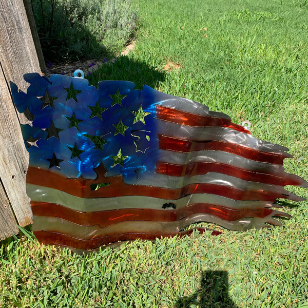 AMERICAN USA TATTERED Flag USA Metal Art Large Western Home Decor New Art