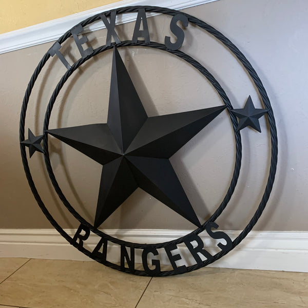 TEXAS RANGERS BLACK LONE STAR METAL TEAM WESTERN HOME DECOR CRAFT