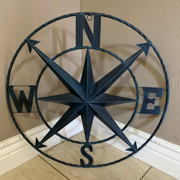 #SI_B8235 COMPASS NAVY BLUE 24" METAL SIGN WESTERN HOME DECOR HANDMADE NEW