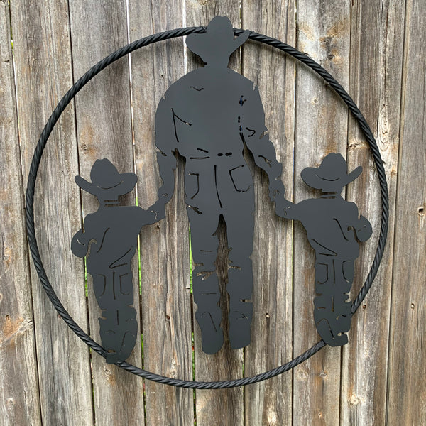 24" FATHER & 2 SON LASER CUT METAL WALL ART CUSTOM VINTAGE CRAFT RUSTIC BLACK HAND MADE