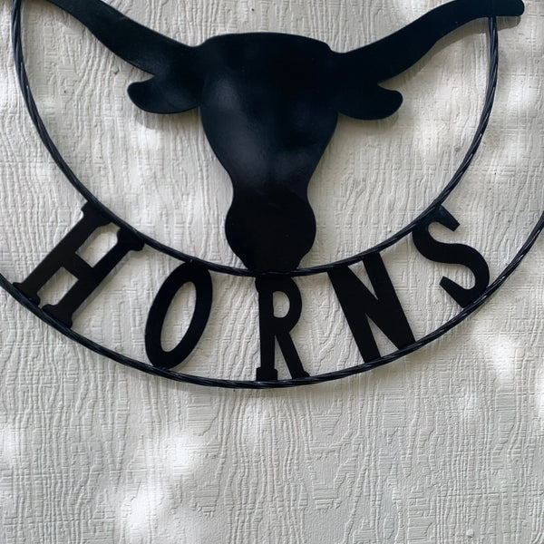 HOOKEM HORNS GLOSSY BLACK TEXAS LONGHORNS HOOK EM METAL CUSTOM VINTAGE CRAFT WALL ART TEAM SIGN HANDMADE