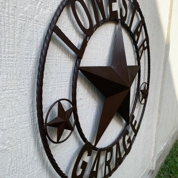 LONESTAR GARAGE STYLE CUSTOM BARN NAME STAR LONESTAR GARAGE METAL NAME BARN STAR WITH TWISTED ROPE RING 3d STAR ART WESTERN HOME DECOR RUSTIC BROWN