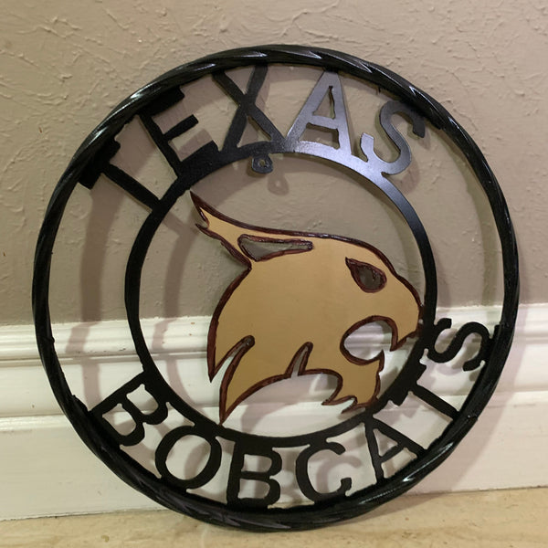 12" TEXAS BOBCATS CUSTOM METAL VINTAGE CRAFT SIGN TEAM WESTERN HOME DECOR HANDMADE