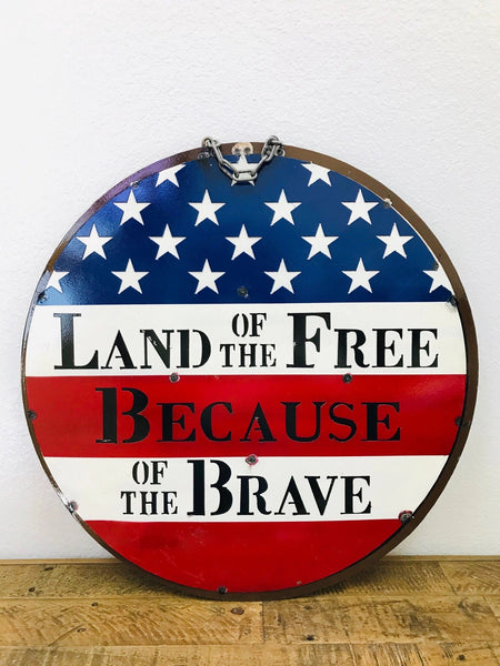 #36-335 23" LAND OF THE FREE METAL SIGN DISC WALL ART WESTERN HOME DECOR BRAND NEW HANDMADE
