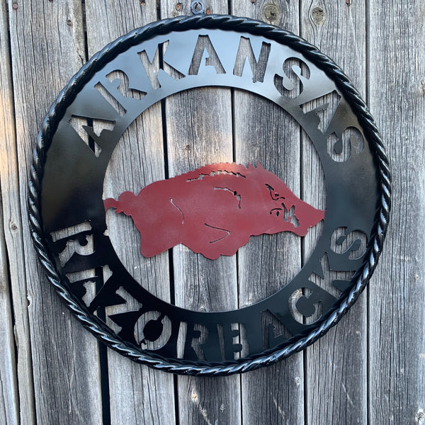 12", 18", 24", 32" ARKANSAS RAZORBACKS CUSTOM METAL VINTAGE CRAFT WIDE BAND RING TEAM SIGN HANDMADE
