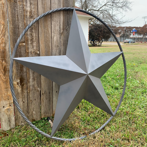 RUSTIC GREY BARN LONE STAR WITH TWISTED ROPE RING METAL WALL ART WESTERN HOME DECOR VINTAGE RUSTIC CRAFT NEW 12",16",24",32",36",38",40",48",60",72",96"