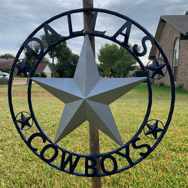 DALLAS COWBOYS SILVER & NAVY BLUE BARN STAR CUSTOM METAL VINTAGE LONE STAR WESTERN HOME DECOR HANDMADE 24",32",36",40",42",44",46",48",50"