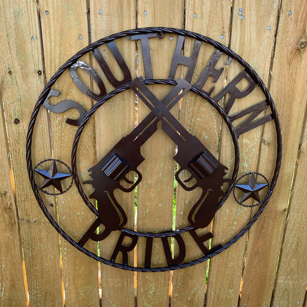 #SI_XL2132 SOUTHERN PRIDE 24" GUNS PISTOLS BROWN METAL WALL ART WESTERN HOME DECOR NEW