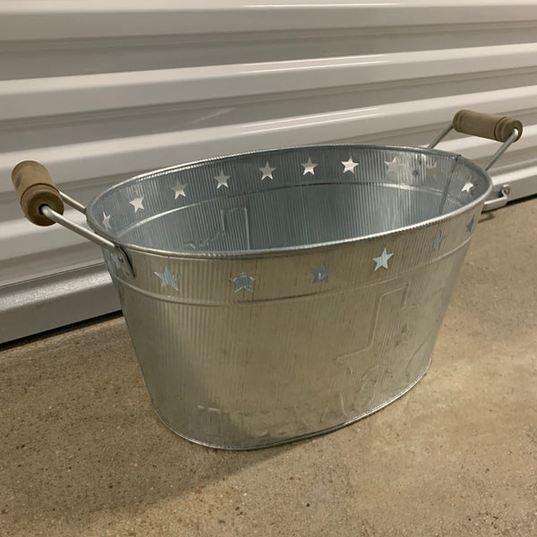 24" TEXAS BUCKET SILVER METAL OVAL TUB BEVERAGE HOLDER WESTERN HOME DECOR HANDMADE NEW #EH12495