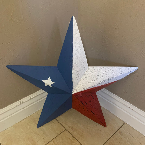 CRACKLE STYLE RED WHITE & BLUE METAL BARN STAR METAL WALL ART WESTERN HOME DECOR RUSTIC NEW