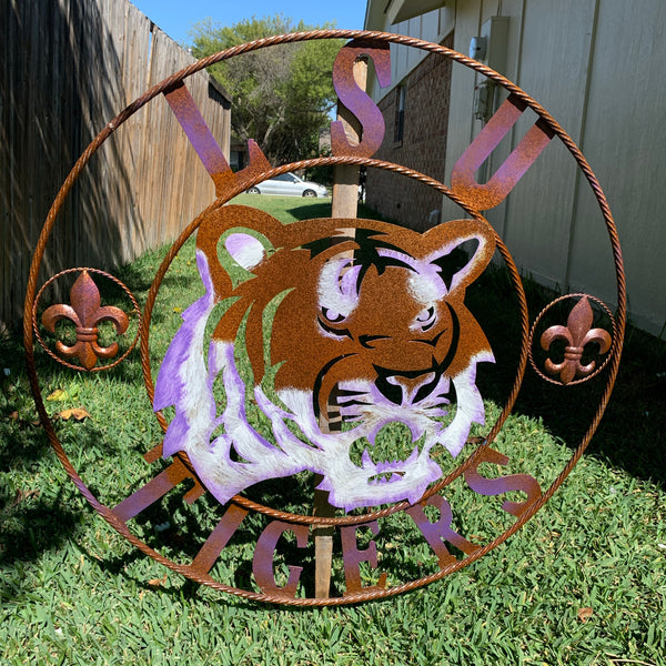 12,18",24",32" LSU TIGERS PURPLE WHITE CUSTOM METAL TEAM VINTAGE CRAFT HANDMADE