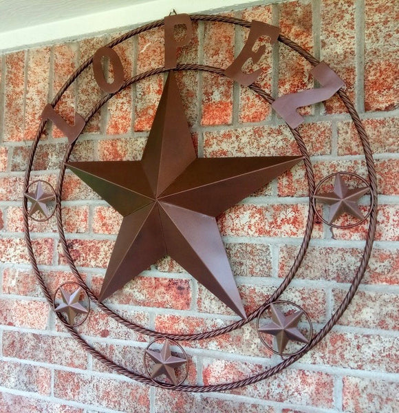 LOPEZ CUSTOM STAR NAME BARN METAL STAR 3d TWISTED ROPE RING WESTERN HOME DECOR RUSTIC  BRONZE HANDMADE 24",32",34",36",40",42",44",46",50"