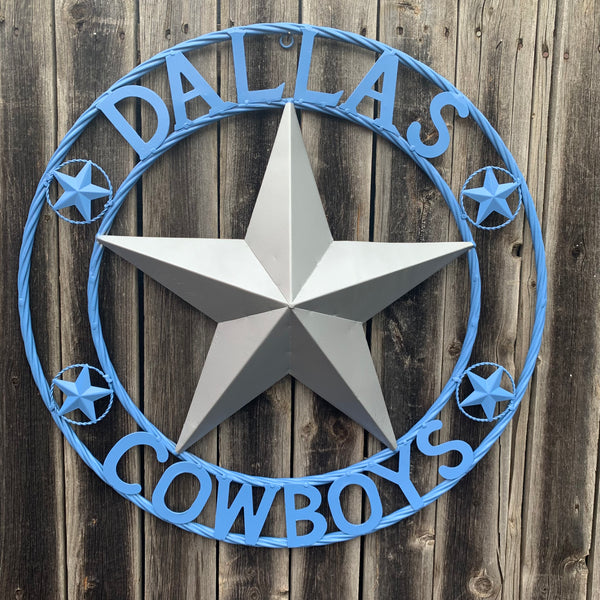 DALLAS COWBOYS LIGHT BLUE & SILVER DECOR METAL ART WESTERN HOME WALL DECOR SIZE:24",32",36",40",42",44",46",50"