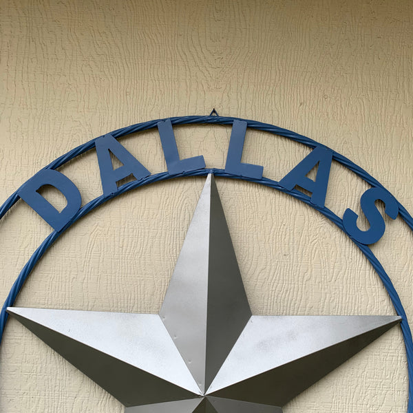 DALLAS COWBOYS SILVER & LIGHT BLUE BARN STAR CUSTOM VINTAGE METAL LONE STAR ART WESTERN HOME DECOR SIZE:24",32",36",40",42",44",46",50"