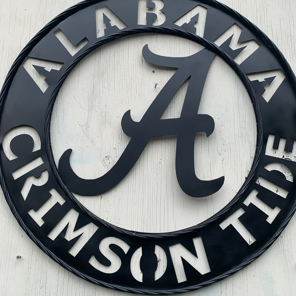 ALABAMA CRIMSON TIDE BLACK WIDE BAND RING LASERCUT CUSTOM METAL VINTAGE TEAM CRAFT HANDMADE