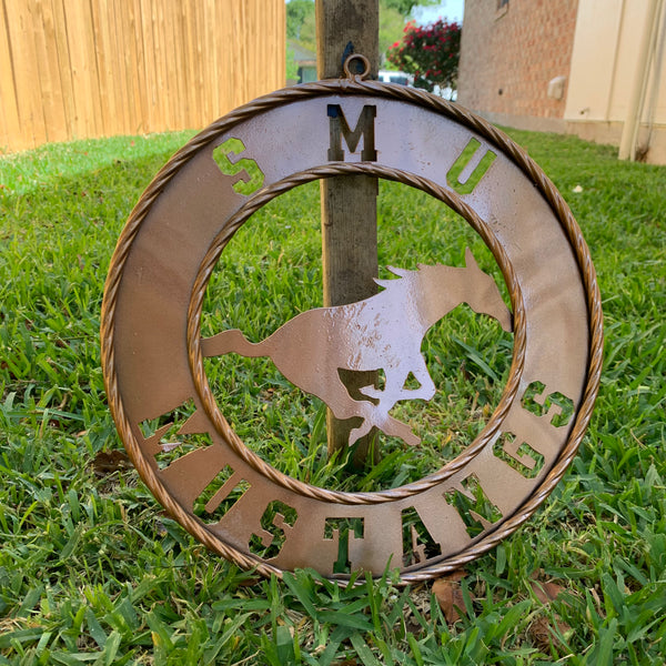 SMU MUSTANGS HAMMERED COPPER METAL CUSTOM VINTAGE CRAFT WALL ART TEAM SIGN HANDMADE