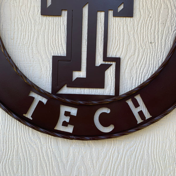 12", 18", 24", 32" TEXAS TECH BROWN WIDE BAND DISC RING CUSTOM METAL VINTAGE CRAFT SIGN HANDMADE TO ORDER