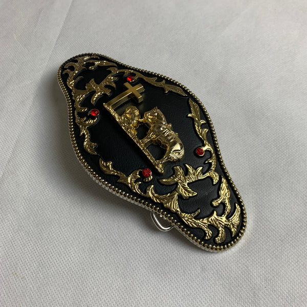 6.5" X 3.5" COWBOY PRAYER CHURCH RHINESTONE BELT BUCKLE BLACK & GOLD WESTERN BUCKLE FASHION ART NEW #EH12272