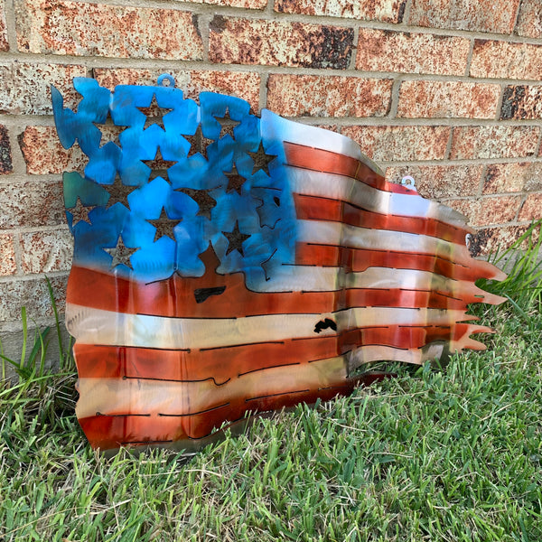 AMERICAN USA TATTERED Flag USA Metal Art Large Western Home Decor New Art