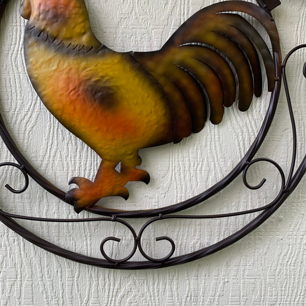 WELCOME 24" ROOSTER & METAL SCROLL STYLE WESTERN HOME DECOR HANDMADE NEW-#EH10143