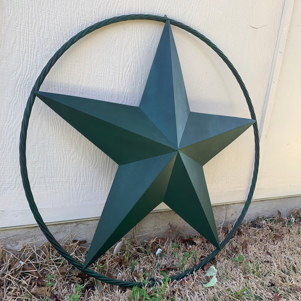 RUSTIC HUNTER GREEN 12", 16", 24", 32", 34",36",38",40",48",60",72",84",96" BARN LONE STAR WITH TWISTED ROPE RING DESIGN METAL WALL ART WESTERN HOME DECOR NEW