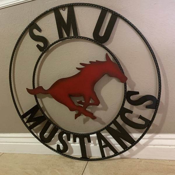 12",18",24",32",36" SMU MUSTANGS METAL CUSTOM VINTAGE CRAFT WALL ART TEAM SIGN HANDMADE