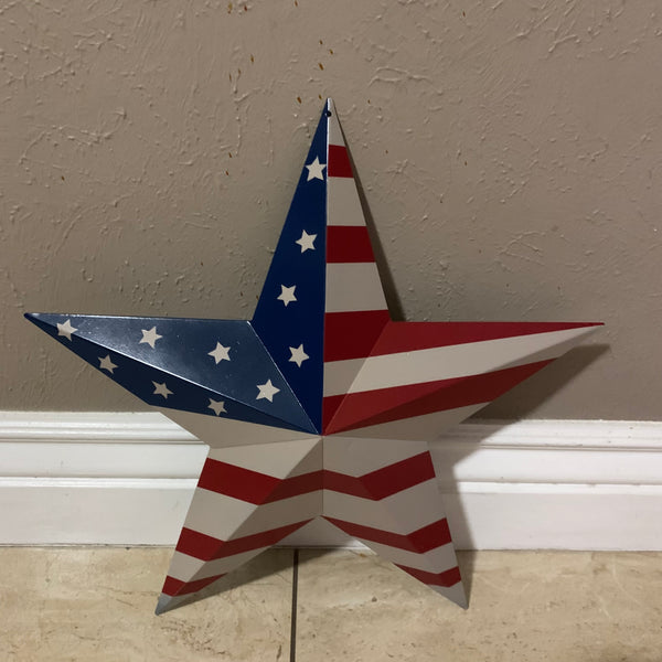 AMERICANA USA FLAG BARN STAR METAL RED BEIGE NAVY BLUE STAR WESTERN HOME DECOR HANDMADE