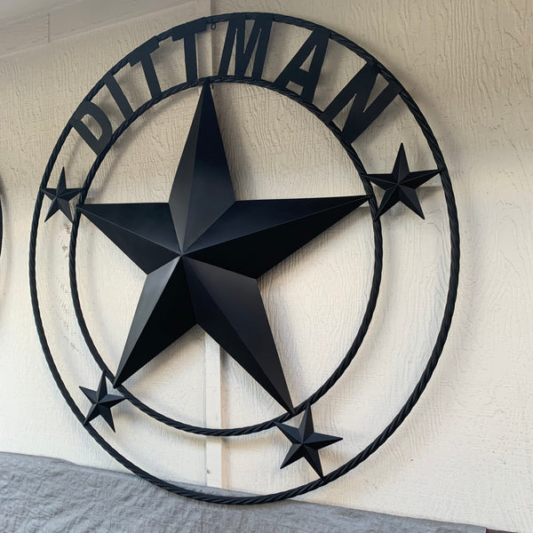 LOPEZ CUSTOM STAR NAME BARN METAL STAR 3d TWISTED ROPE RING WESTERN HOME DECOR RUSTIC  BRONZE HANDMADE 24",32",34",36",40",42",44",46",50"