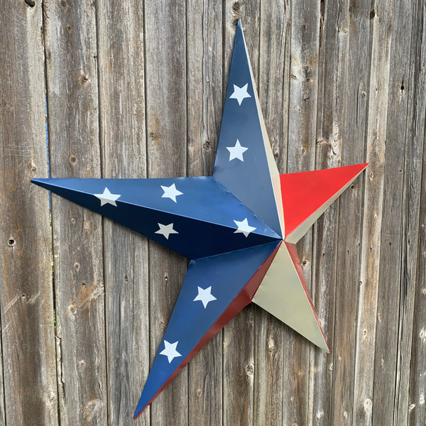 12",16",24",30",36" USA AMERICAN FLAG STAR STYLE #1 RED WHITE & BLUE METAL BARN STAR WALL ART HANDMADE STYLE# 1