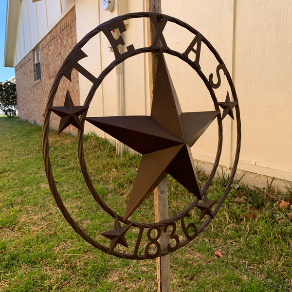 24", 32",36",40" TEXAS 1836 RUSTIC BROWN BARN STAR METAL WALL WESTERN HOME DECOR HANDMADE