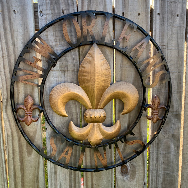 18", 24", 32" NEW ORLEANS SAINTS METAL SIGN WALL ART WESTERN HOME DECOR RUSTIC GOLD & BLACK ART NEW