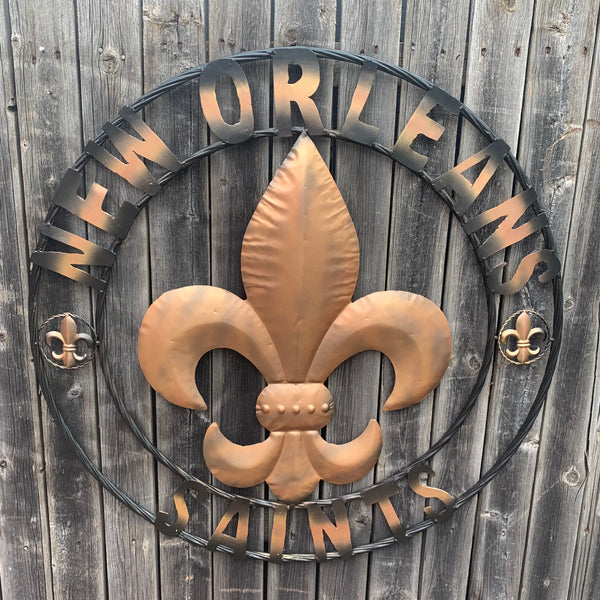 18", 24", 32" NEW ORLEANS SAINTS METAL SIGN WALL ART WESTERN HOME DECOR RUSTIC GOLD & BLACK ART NEW