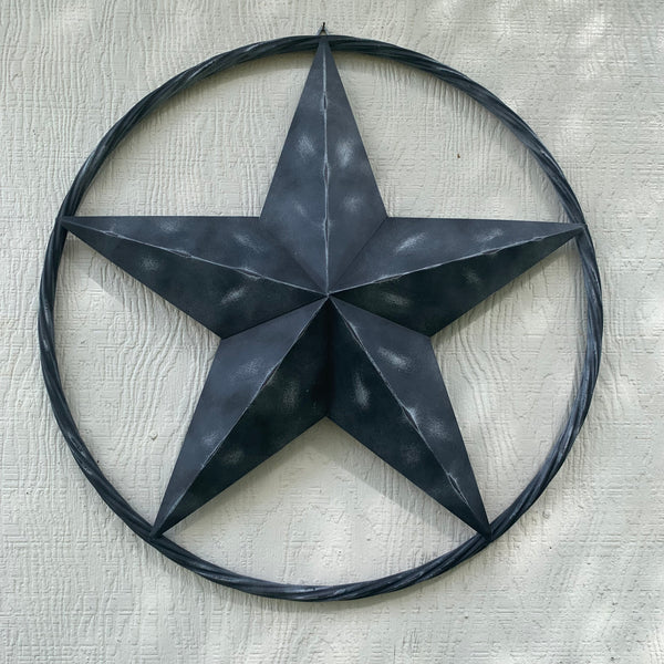 RUSTIC BLACK DISTRESSED TWO TONE BARN LONE STAR ROPE RING METAL WALL ART WESTERN HOME DECOR HANDMADE