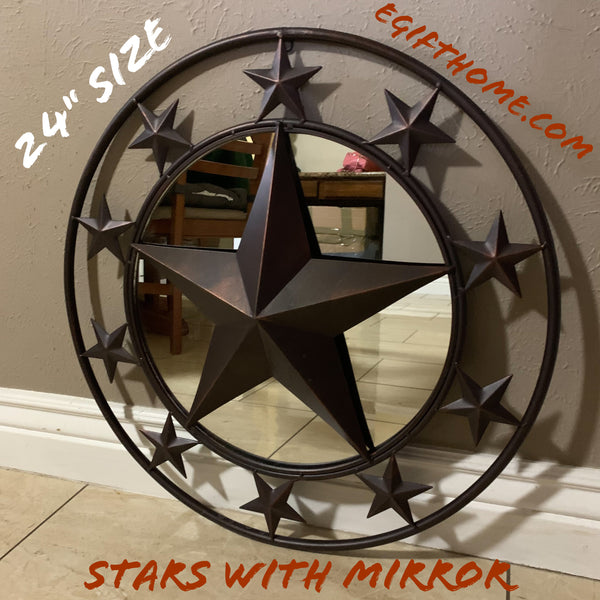 24" MULTI STAR WITH MIRROR METAL ART WESTERN HOME WALL DECOR RUSTIC BROWN NEW HANDMADE