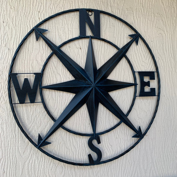 #SI_B8235 COMPASS NAVY BLUE 24" METAL SIGN WESTERN HOME DECOR HANDMADE NEW