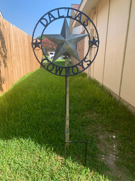 24" STAR & 34" STAKE DALLAS COWBOYS DECOR METAL ART WESTERN HOME WALL DECOR ALL SILVER & NAVY BLUE WITH 34" STAKE