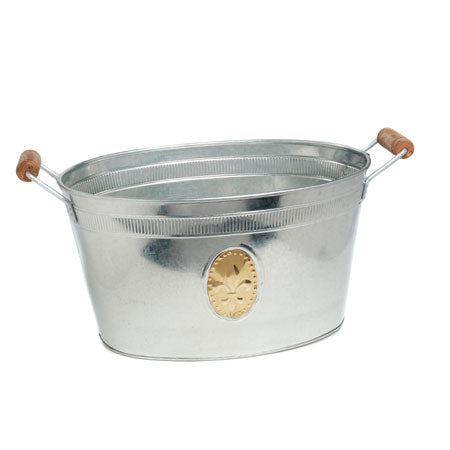 18" GILDED FLEUR DE LIS EMBLEM OVAL METAL TUB BUCKET WESTERN HOME DECOR NEW