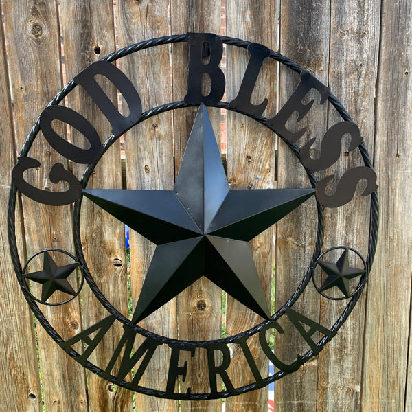#EH10562 GOD BLESS AMERICA BLACK METAL BARN LONE STAR WESTERN HOME DECOR HANDMADE NEW