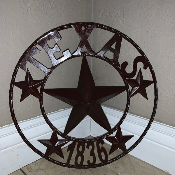 16",24",32",50" RUSTIC BROWN TEXAS 1836 BARN STAR METAL ART WESTERN HOME DECOR VINTAGE RUSTIC DARK BROWN NEW