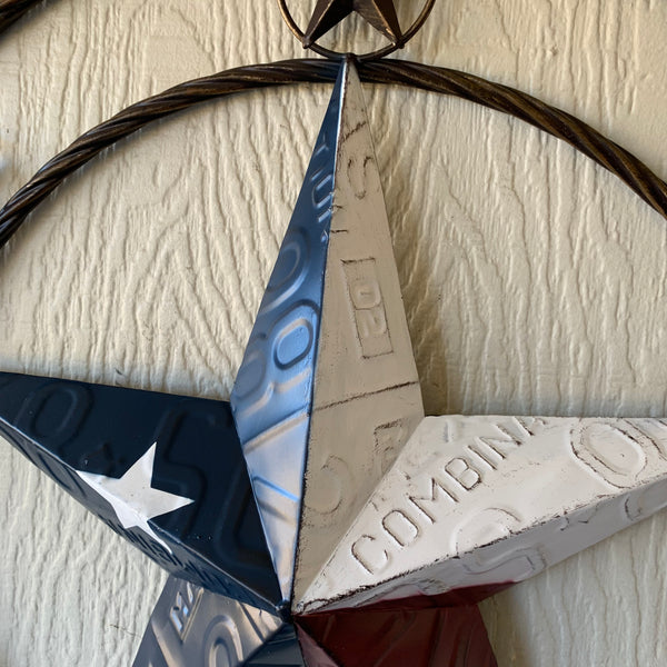 24" LICENSE PLATE MULTI STAR RED WHITE BLUE METAL BARN STAR WESTERN HOME DECOR NEW