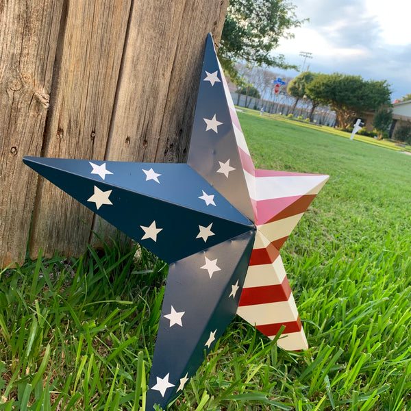 12",16",24",30",36" USA AMERICAN FLAG STAR STYLE#9 RED WHITE & BLUE METAL BARN STAR METAL WALL ART HANDMADE